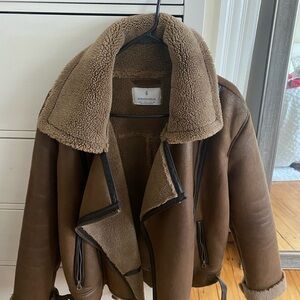 Brown Shearling Aviator Jacket Stradivarius